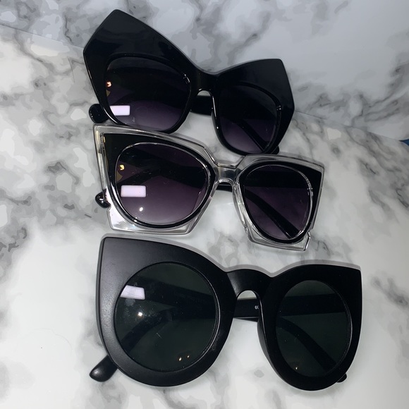๐ถ 3 Pairs Statement Black Geometric Structured Sunglasses ๐ถ - Picture 2 of 16